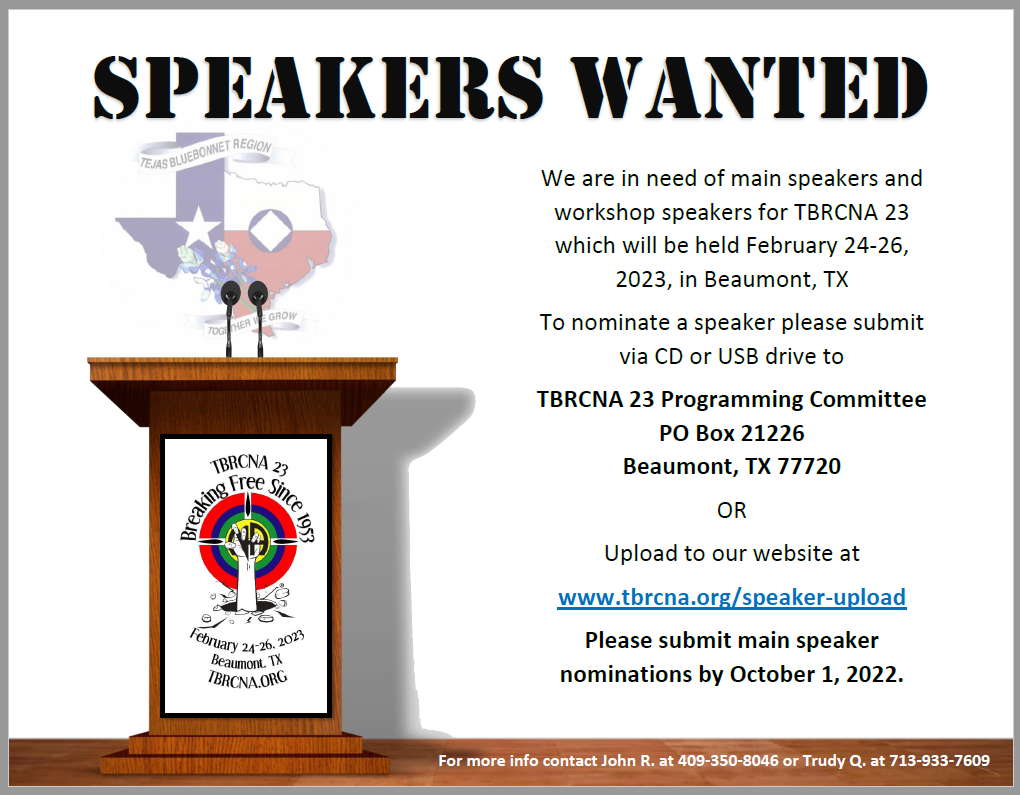 Speakers Wanted TBRCNA 23
